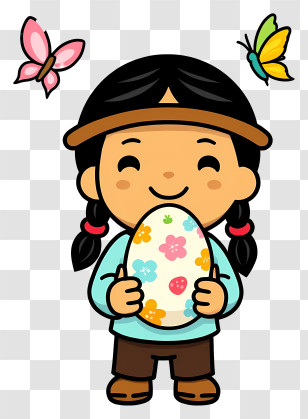 Chibi Girl - Happy Girl Holding Easter Egg Transparent PNG
