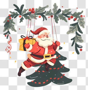 Santa - Santa Claus With Tree And Holiday Decorations Transparent PNG