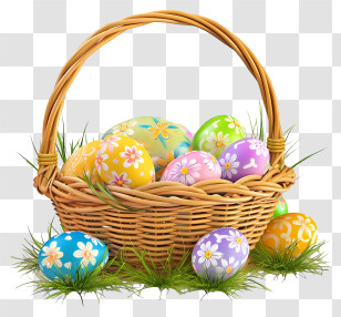Realistic Easter Egg Basket - Basket With Colorful Easter Eggs Transparent PNG