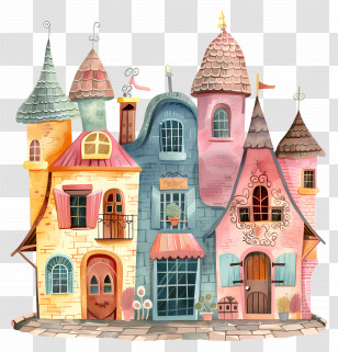 Building - Whimsical Colorful Houses Transparent PNG