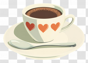 Morning Coffee - Coffee Cup With Heart Design And Spoon Transparent PNG