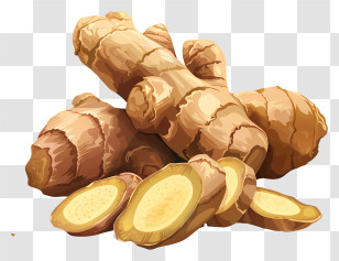 Fresh Ginger - Freshly Harvested Ginger Root With Slices Transparent PNG