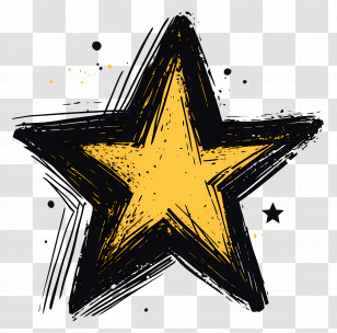 Doodle Star - Yellow Star With Bold Black Stroke Design Transparent PNG