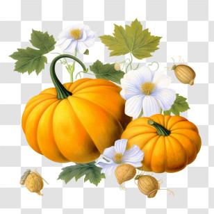 Pumpkin - Pumpkins And Floral Arrangement For Autumn Transparent PNG