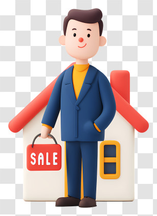 Agent Keeping House On Sale - Real Estate Agent With Sale Sign In Front Of House Transparent PNG