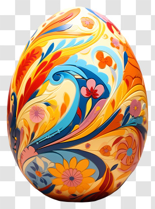 Easter Egg - Decorative Floral Painted Egg Transparent PNG