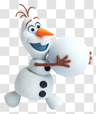 Frozen Olaf Pushing Snowball - Snowman With Snowball In Winter Transparent PNG