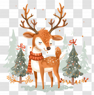 Christmas Deer - Cute Reindeer In Christmas Scarf Transparent PNG