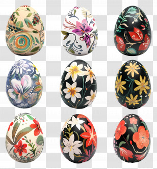 Easter Eggs - Beautifully Decorated Floral Easter Eggs Transparent PNG