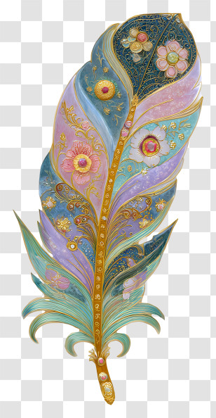 Decorative Feather - Gold-Trimmed Pastel Feather Transparent PNG
