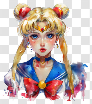 Sailor Moon - Anime-Style Watercolor Portrait Of A Girl Transparent PNG