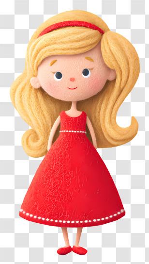 Cute Girl With Blonde Hair - Blonde Doll In Red Dress Transparent PNG