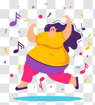 World Obesity Day - Dancing Woman With Confetti And Music Notes Transparent PNG