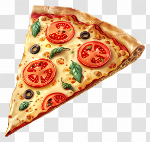 Pizza Slice - Cheesy Pizza Slice With Toppings Illustration Transparent PNG