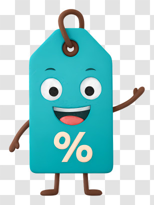 Teal Discount Price Tag - Smiling Blue Discount Tag Mascot Transparent PNG