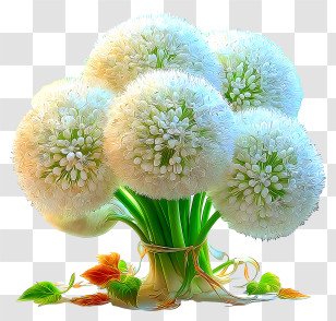 Radiant Allium - Fluffy White Pompom Flower Bouquet Transparent PNG