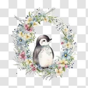 Cute Penguin
 - Penguin In Floral Wreath Transparent PNG