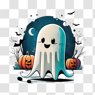 Halloween Ghost - Cute Ghost With Pumpkins For Halloween Transparent PNG