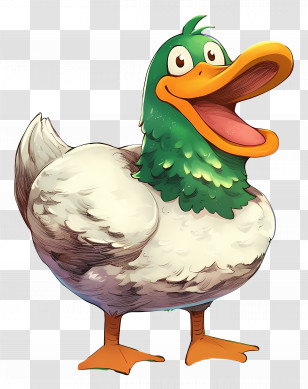 Cartoon Duck - Happy Green-Headed Cartoon Duck Transparent PNG
