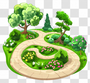 Garden Path - Beautiful Garden Path With Trees And Flowers Transparent PNG