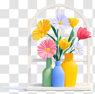 Open Window Flowers - Colorful Flower Vases On Window Transparent PNG