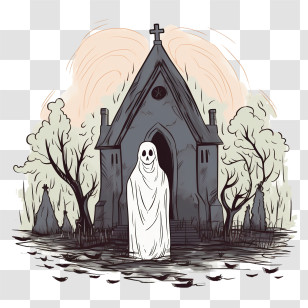 Ghost - Spooky Ghost Outside Haunted Chapel Transparent PNG