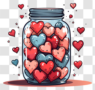 Mason Jar - Jar Of Colorful Hearts Cartoon Style Transparent PNG