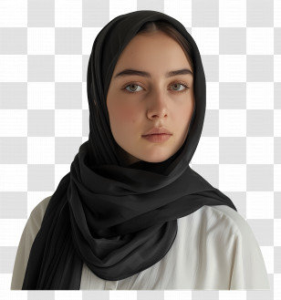 Real Hijab Girl - Woman Wearing A Black Headscarf In Simple Portrait Transparent PNG