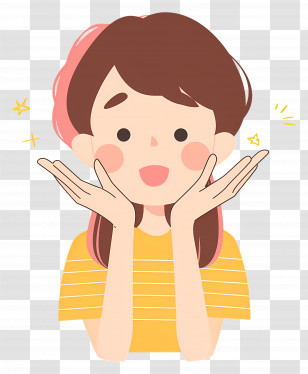 Girl Touching Face - Joyful Cartoon Girl Transparent PNG