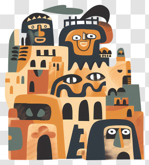Quimbaya Civilization - Abstract Faces And Buildings With Geometric Shapes Transparent PNG