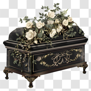 Funeral - Black Coffin With Flowers Transparent PNG