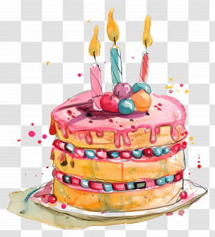 Birthday Cake - Colorful Birthday Cake With Candles Transparent PNG