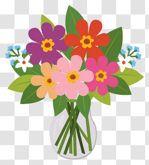 Vase - Colorful Flower Bouquet In Vase Transparent PNG