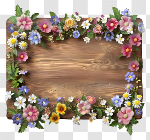 Spring Flowers Sign Board - Floral Decorative Wooden Board Transparent PNG