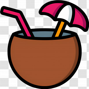 Coconut Drink - Cartoon Coconut Drink With Umbrella And Straw Transparent PNG
