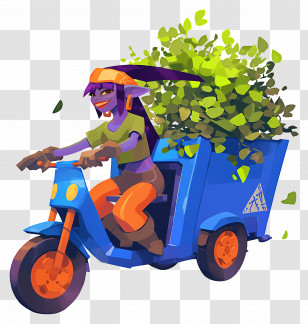 Goblin Woman - Character Riding Blue Scooter Transparent PNG