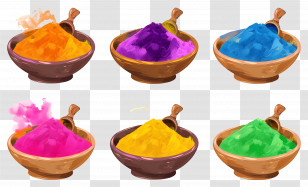 Holi Background - Colorful Holi Powder Bowls Transparent PNG