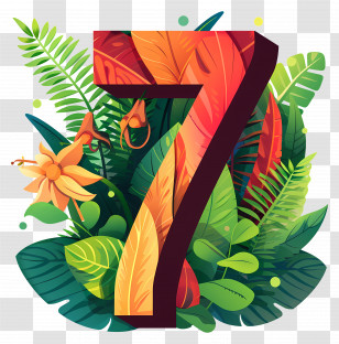 Number 7 - Number Seven With Colorful Leaves Transparent PNG