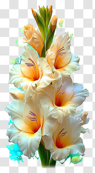 Radiant Flower Art - White Gladiolus Floral Illustration Transparent PNG