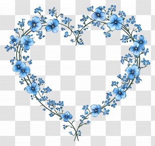 Heart Frame - Heart-Shaped Floral Design With Blue Flowers Transparent PNG