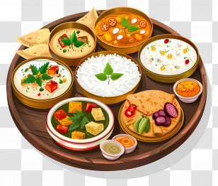 Indian Thali - Illustration Of Indian Thali With Dishes Transparent PNG