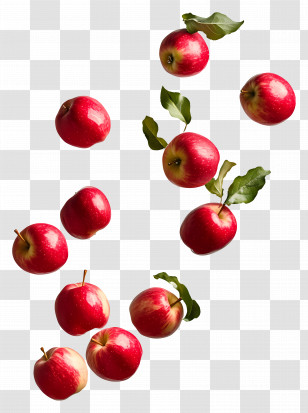 Falling Apples - Natural Red Apples With Leaves Transparent PNG