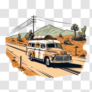 Rural Transit Day - Vintage Car On A Desert Road Transparent PNG