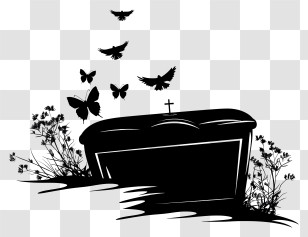 Funeral - Coffin With Butterflies And Birds Transparent PNG