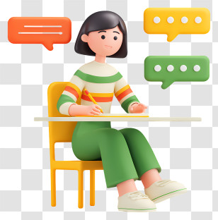 Girl Writing Customer Feedback - 3D Cartoon Student Writing At Desk Transparent PNG