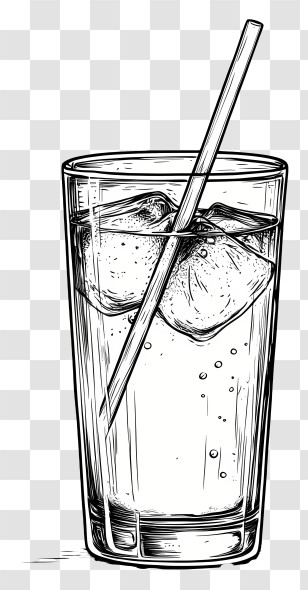 Glass Of Water - Glass With Ice And Straw Transparent PNG
