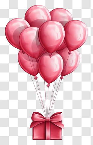 Hand Drawn Valentine Gift Balloon - Pink Balloon Cluster With Gift Box Transparent PNG