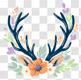 Wild Deer Antlers - Antler Wreath With Floral Accents Illustration Transparent PNG