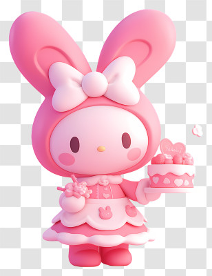 3d My Melody - Pink Bunny Character With Cake Transparent PNG