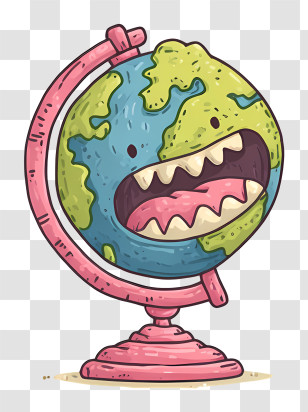 Cartoon Globe - Cartoon Earth Globe With Mouth Transparent PNG